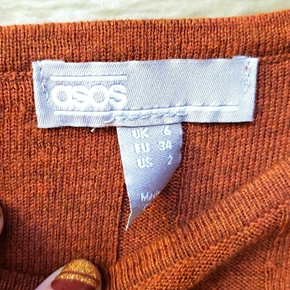 Asos Rust Brown Ribbed Long Sleeve Shift Dress 2 - Picture 7 of 11